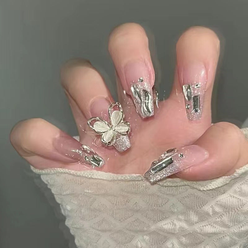 N-191 -  Crystal Buttefly & Diamonds Fancy - Press On Nail Set Of 24