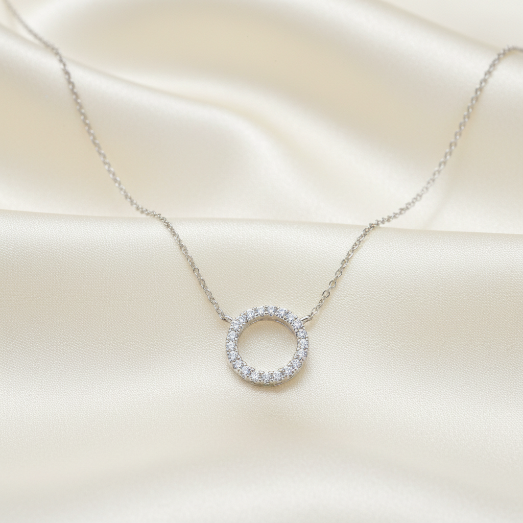 UNI-12407-1 - Diamond Circle Round Silver - Necklace