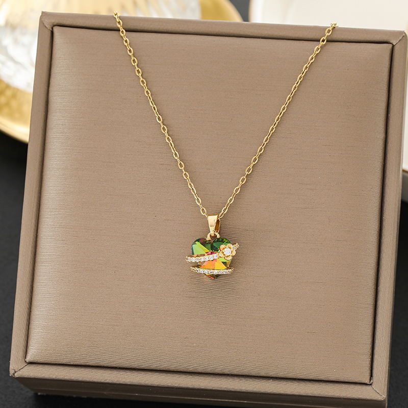 SS-11885 - Crystal Multi  Heart Diamond Gold   - Necklace