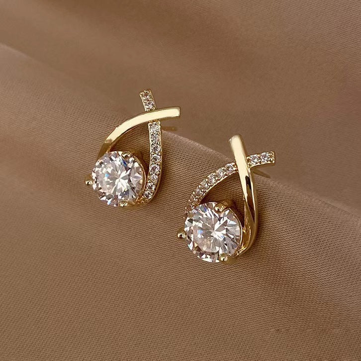 UNI-12810 - Gold Geometric Diamond - Earring