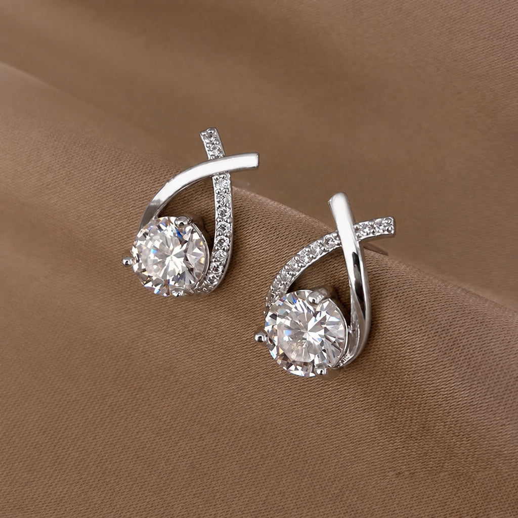 UNI-12811 - Silver Geometric Diamond - Earring