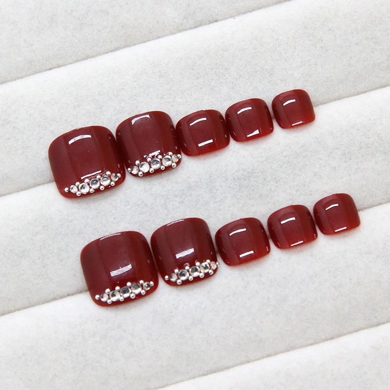N-416 - Diamond Red Vine - Toenail Set Of 24- Free 24 Pcs Sticker Sheet Included