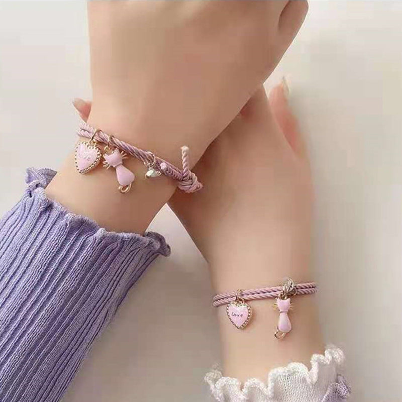 UNI-11765 - Pink Love Charms  Magnetic Heart - Bracelet Set