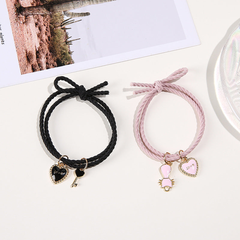 UNI-11766 - Pink Love Charms Pink & Black  - Bracelet Set