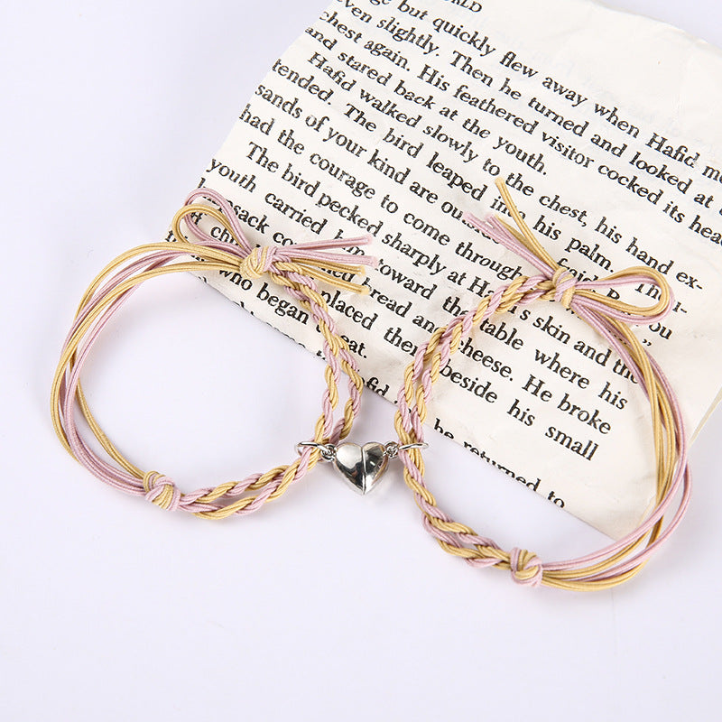 UNI-11760 - Pink & Yellow Mix Magnetic Heart - Bracelet Set
