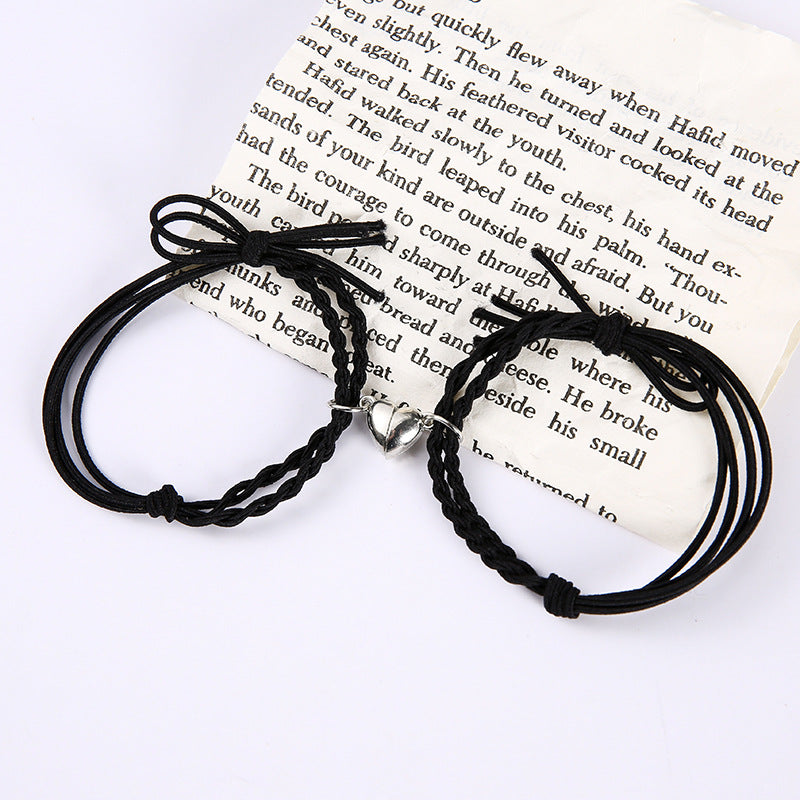 UNI-11747 - Black Magnetic Heart - Bracelet Set