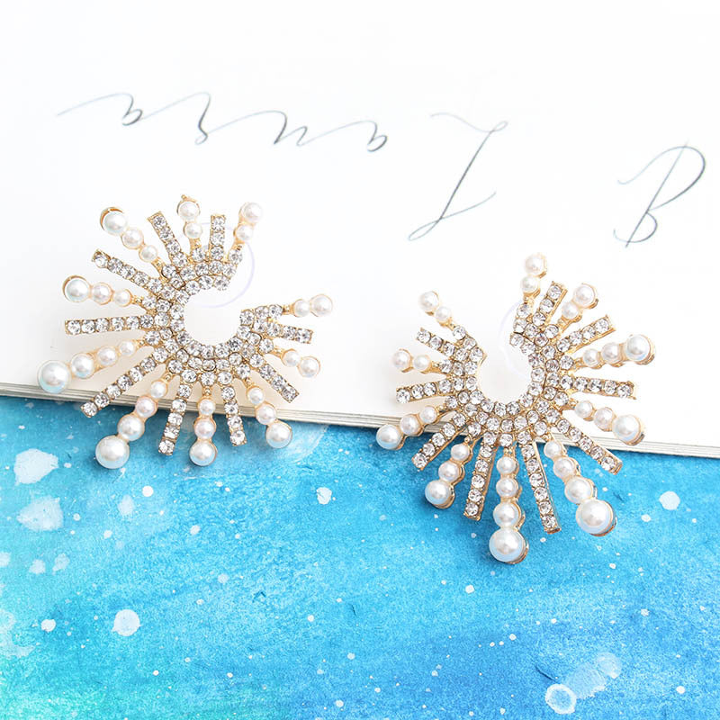 UNI-11636 - Pearl & Diamond Sunflower Gold  - Earring