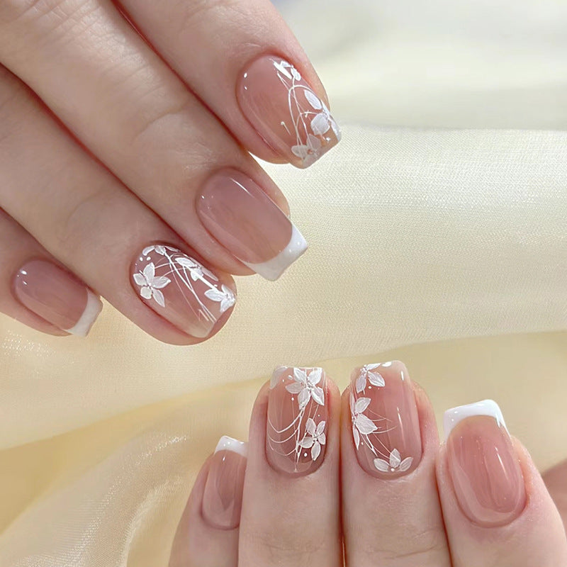 N-163 - Silver Flowers Pink - Toenail Set Of 24