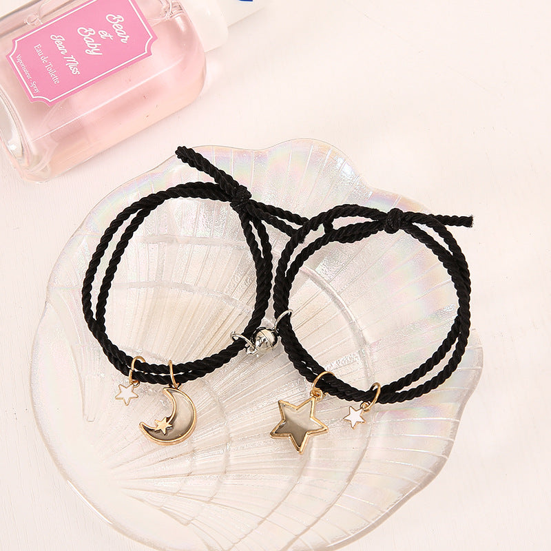 UNI-11743 - Moon & Star Black Magnetic - Bracelet Set