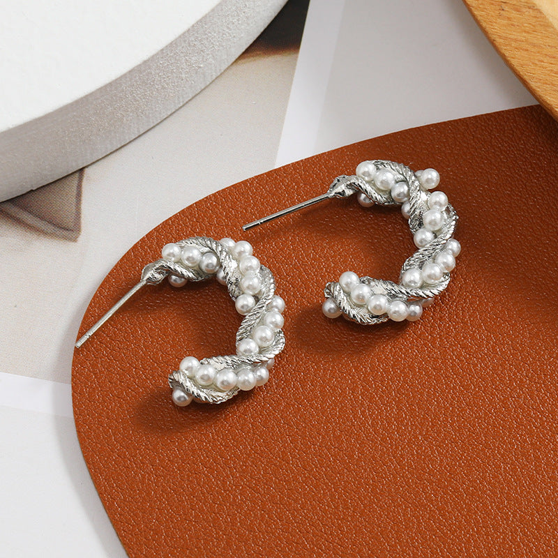 UNI-10894 - Pearly Twisted Silver Foiled  - Earring