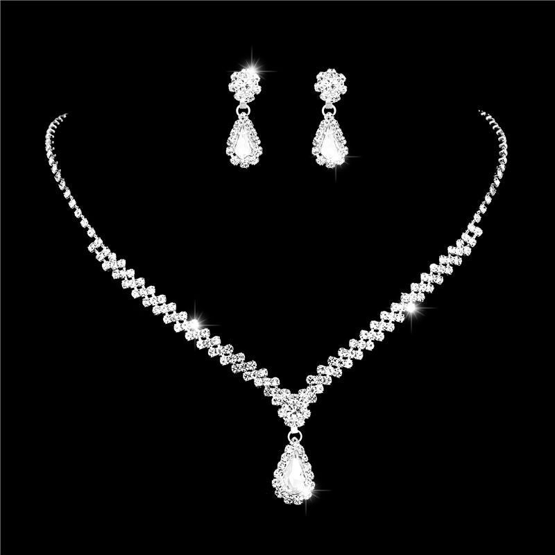 UNI-11360 - White Luxury Diamonds Silver - Jewelry Set