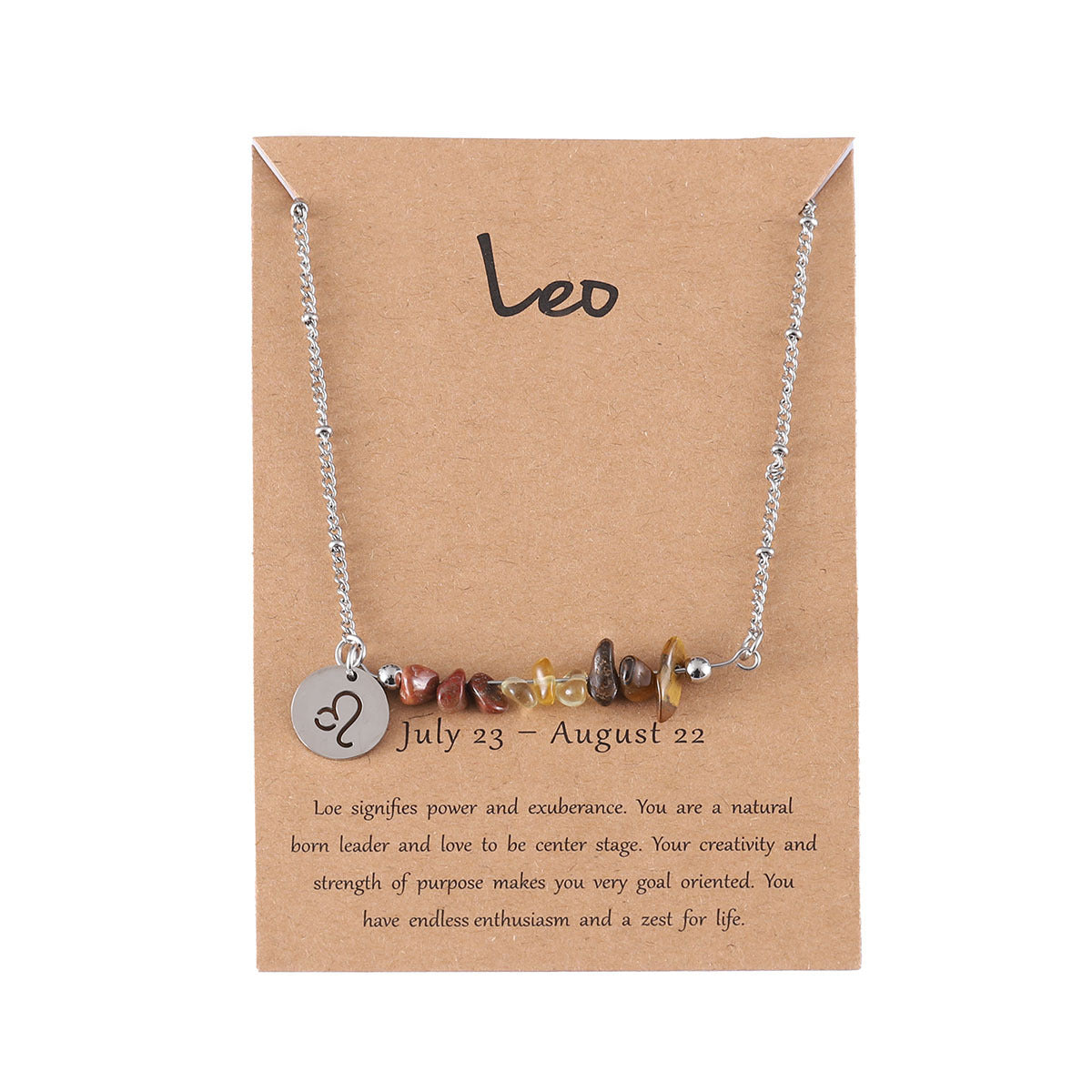 UNI-12156 - Zodiac Sign Natural Stone Leo Silver  - Necklace