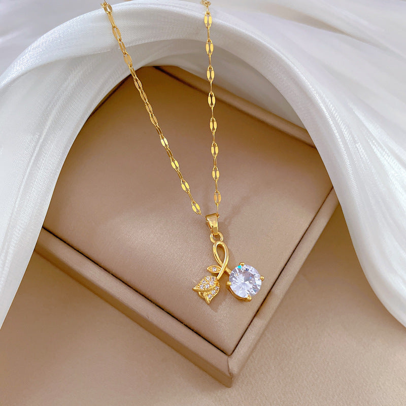 SS-12080 - Luxury Gold Flower Diamond  - Necklace