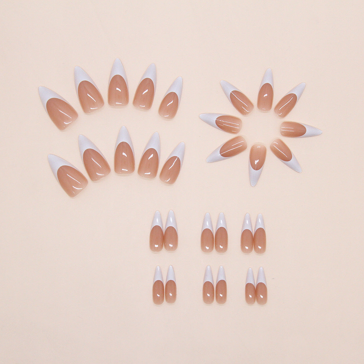 N-309 - Coffee Latte  - Print Press On Nail Set Of 24 - Free 24 Pcs Sticker Sheet Included