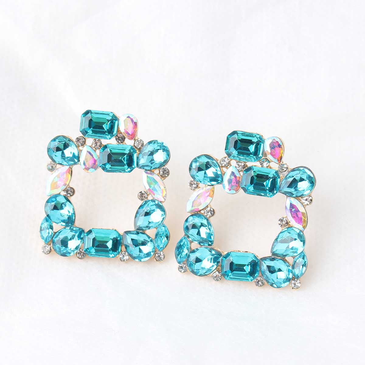 UNI-11652 - Square Glass Multi Dimond  - Earring Style 11