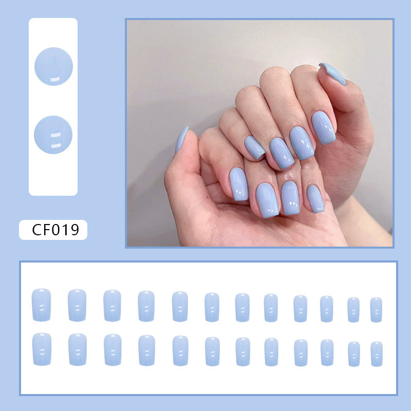 N-241 - Frozen Blue - Press On Nail Set Of 24 - Free 24 Pcs Sticker Sheet Included