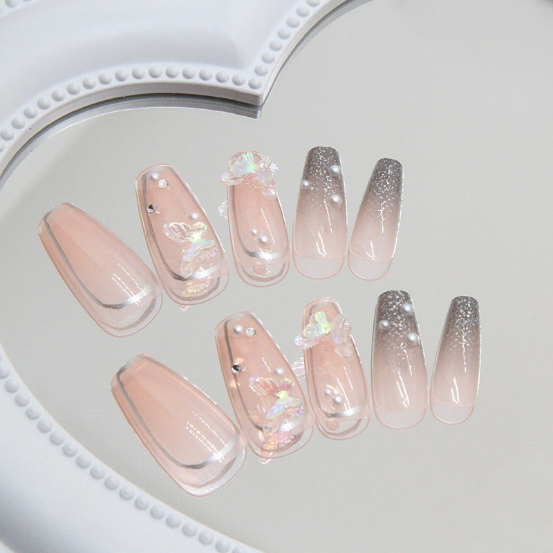 N-165 - Fantasy Butterfly & Pearl  - Press On Nail Set Of 24