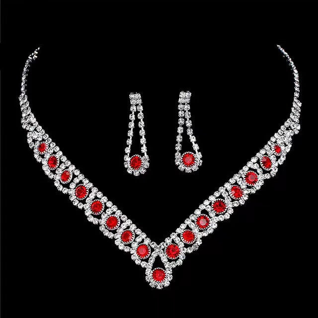 UNI-11935 - Red & Crystal Diamonds Silver - Jewelry Set Of 2