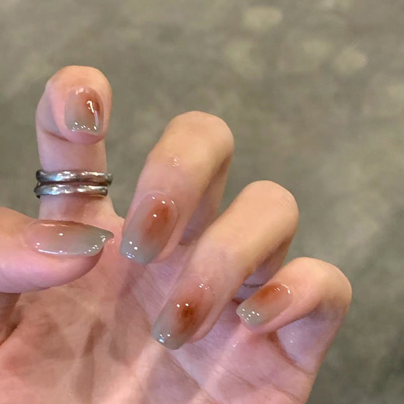 N-265 - Amber Coffee - Press On Nail Set Of 24 - Free 24 Pcs Sticker Sheet Included