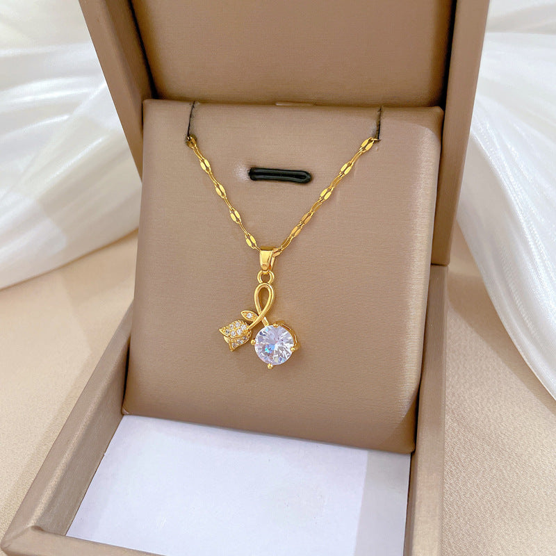 SS-12080 - Luxury Gold Flower Diamond  - Necklace