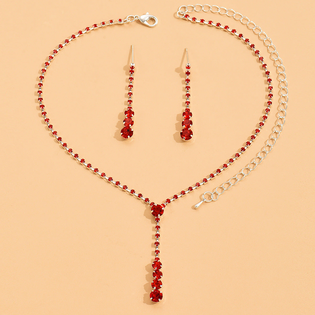 UNI-11372 - Maroon Red Crystal Dimond's Gold - Jewelry Set