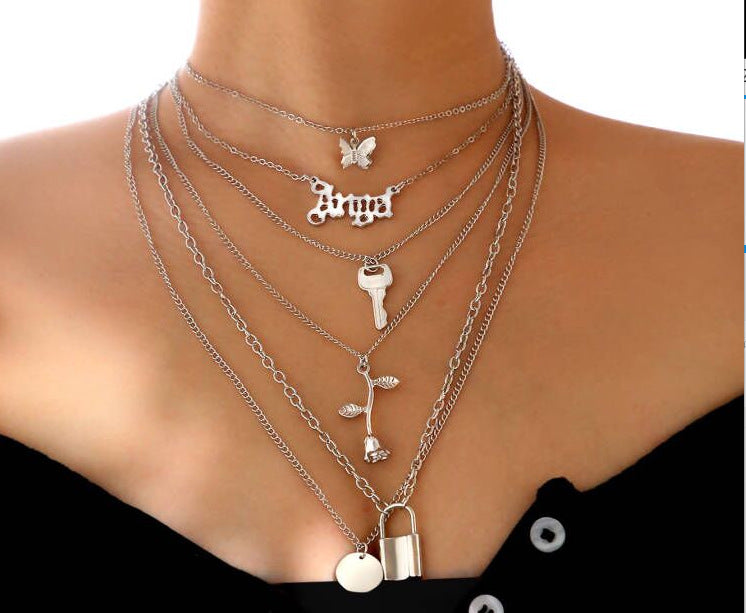 UNI-10645-1 -  Silver Flower & Cuties - Necklace Set Of 6