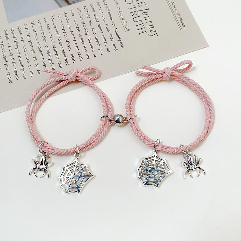 UNI-11772  - Spider Charms Pink Magnetic -  Bracelet Set
