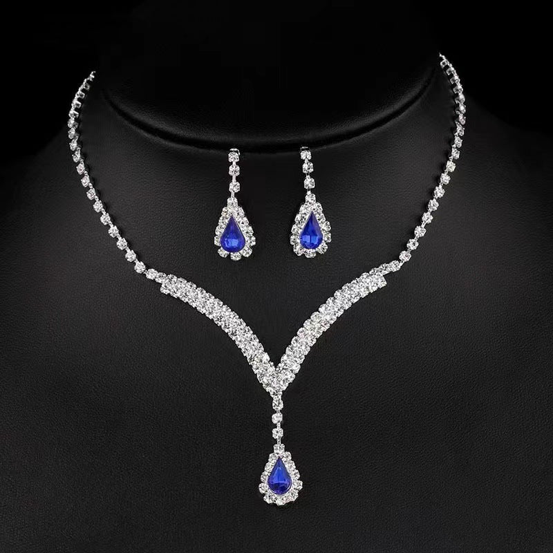 UNI-11351 - Royal Blue Diamonds Silver  - Jewelry Set