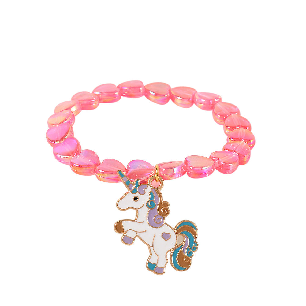 UNI-12442-  Unicorn Pink Heart Beads - Bracelet