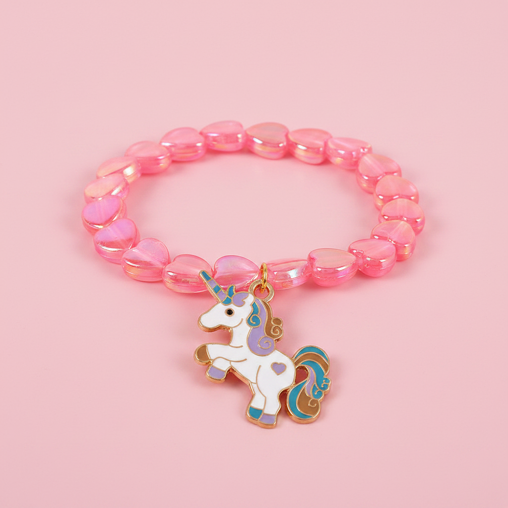 UNI-12442-  Unicorn Pink Heart Beads - Bracelet