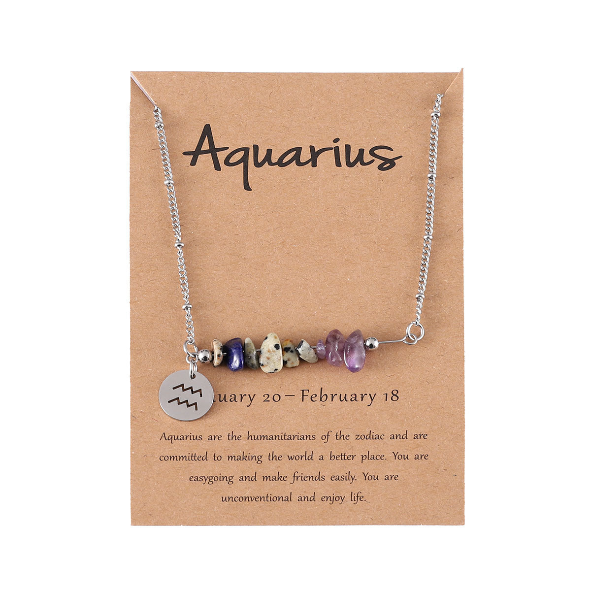 UNI-12160 - Zodiac Sign Natural Stone Aquarius Silver  - Necklace