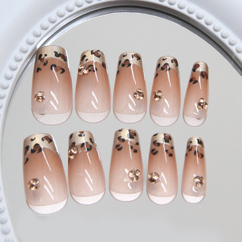N-246 -Leopard Brown  - Press On Nail Set Of 24 - Free 24 Pcs Sticker Sheet Included