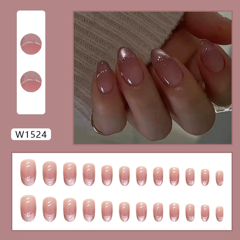 N-489 -  Pink Glossy - Press On Nail Set Of 24 - Free 24 Pcs Sticker Sheet Included