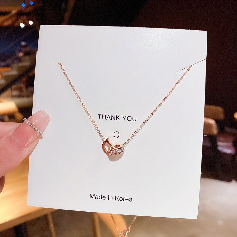 SS-11868 - D-Shaped Diamond Ring Gold - Necklace