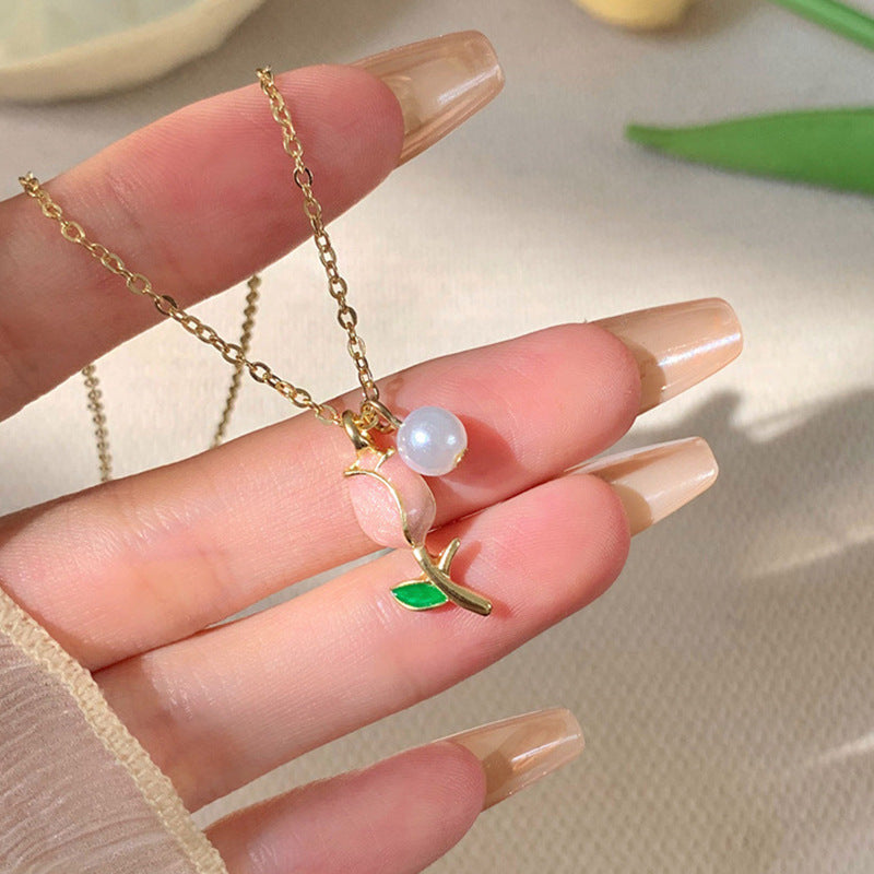 UNI-10873 - Pearl & Pink Rose Gold - Necklace