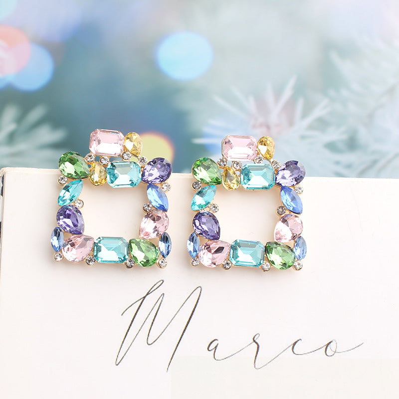 UNI-11645 -  Square Glass Multi Dimond  - Earring Style 4
