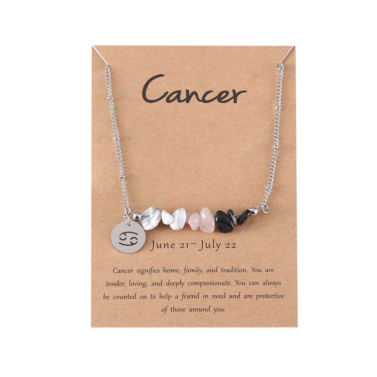 UNI-12163 - Zodiac Sign Natural Stone Cancer Silver  - Necklace