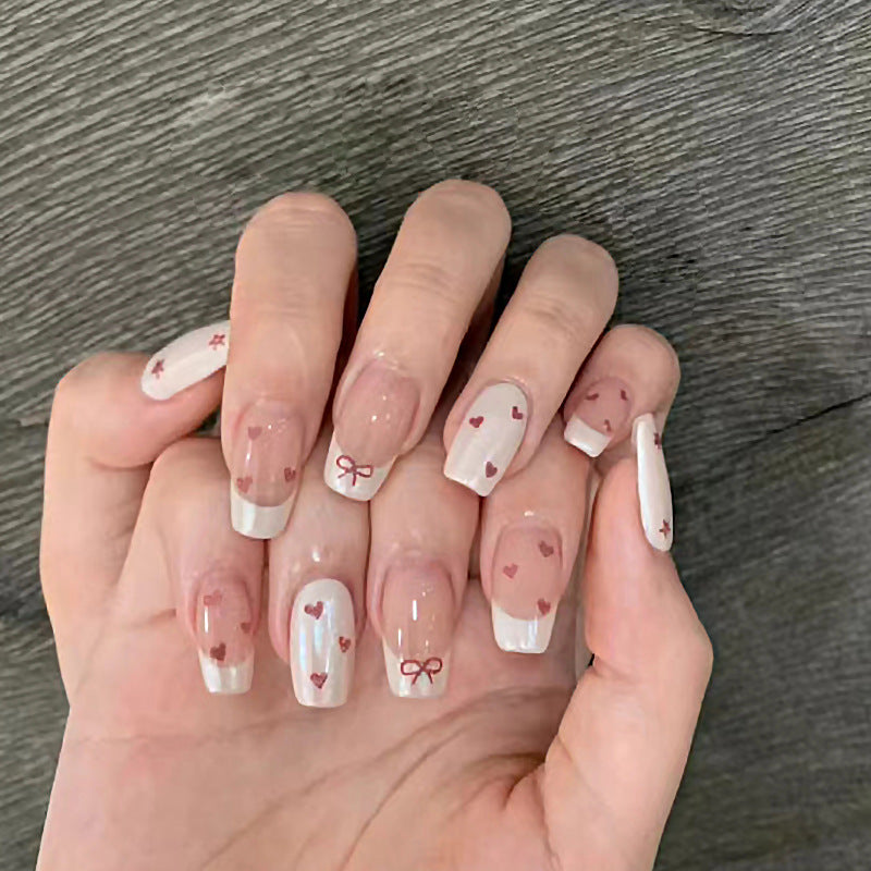N-178 - Heart & Bows - Press On Nail Set Of 24