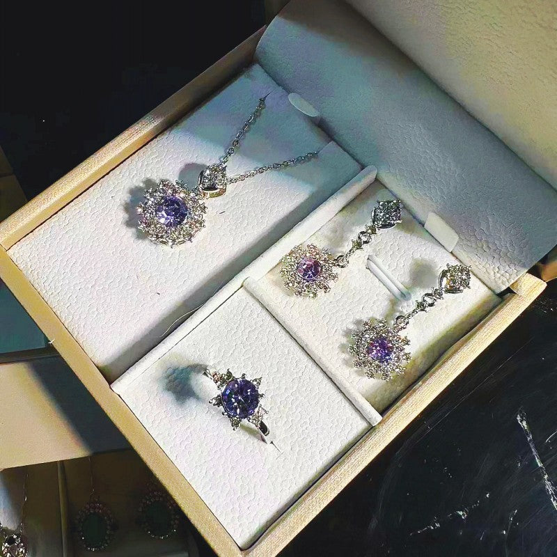 UNI-11044-1 - Purple Diamond Silver - Jewelry Set