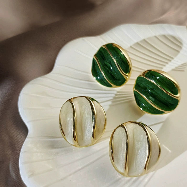 UNI-12857 - Luxury Green Round Gold Foil  - Earring
