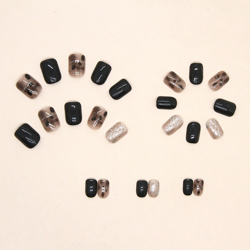 N-194 -  Fancy Foiled Black & Mix - Press On Nail Set Of 24
