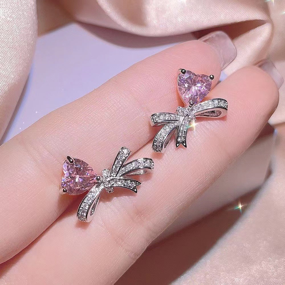 UNI-11035 - Bow Heart Diamond Silver - Jewelry Set