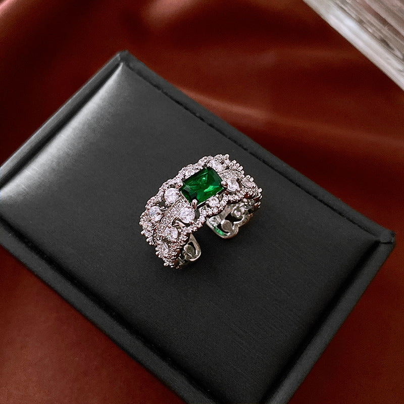 UNI-11827 - Luxury Silver Foiled Green Gem - Ring