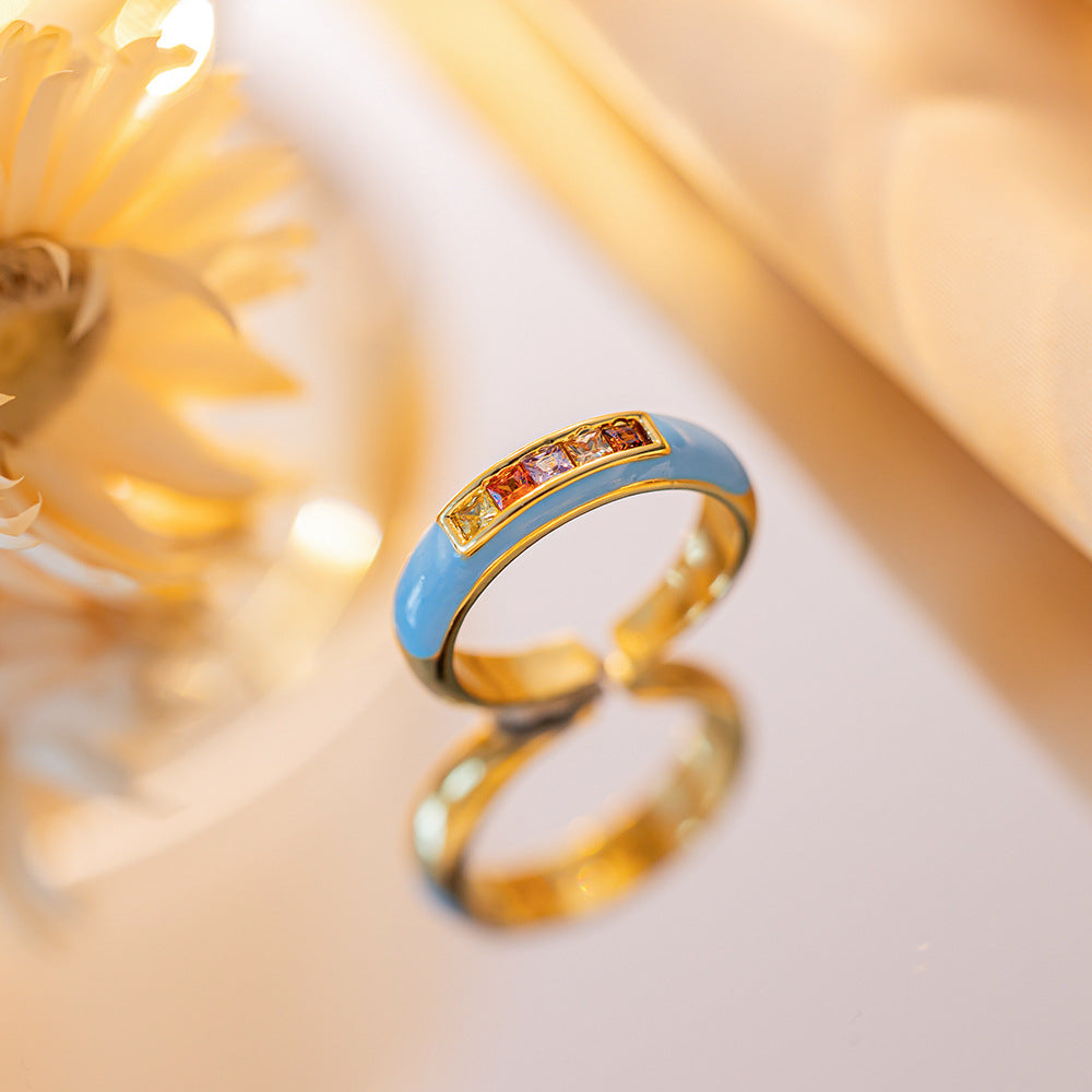 UNI-11460 - Enameled Blue Emended Diamond - Ring