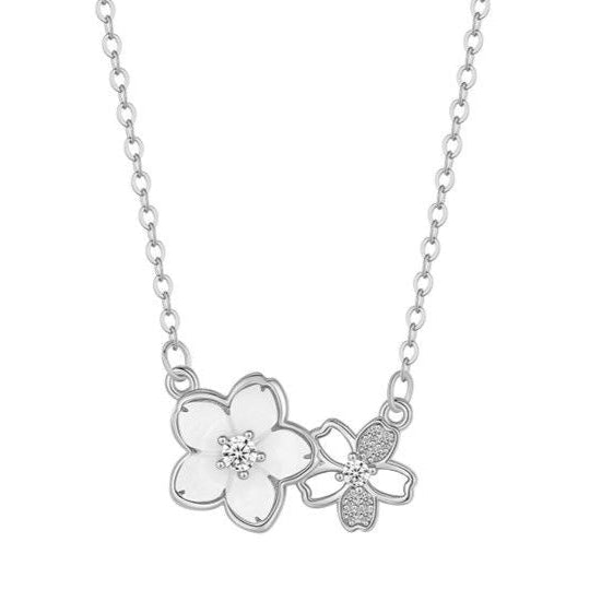 UNI-10886 - White Flower Silver - Necklace