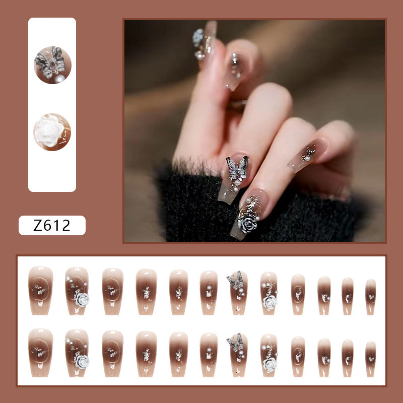 N-183 - Butterfly & Flower  - Press On Nail Set Of 24