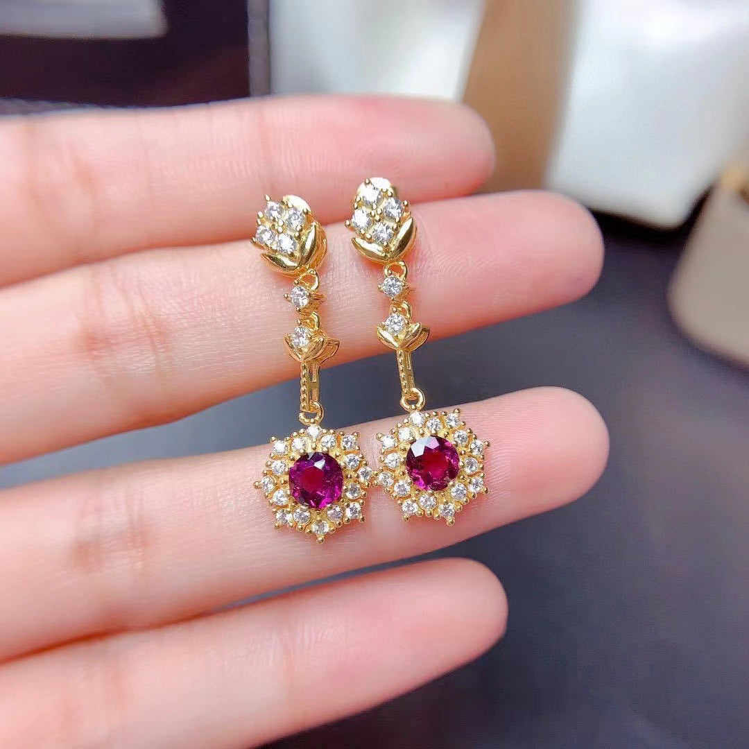 UNI-11044-4 - Maroon Diamond Gold - Earring