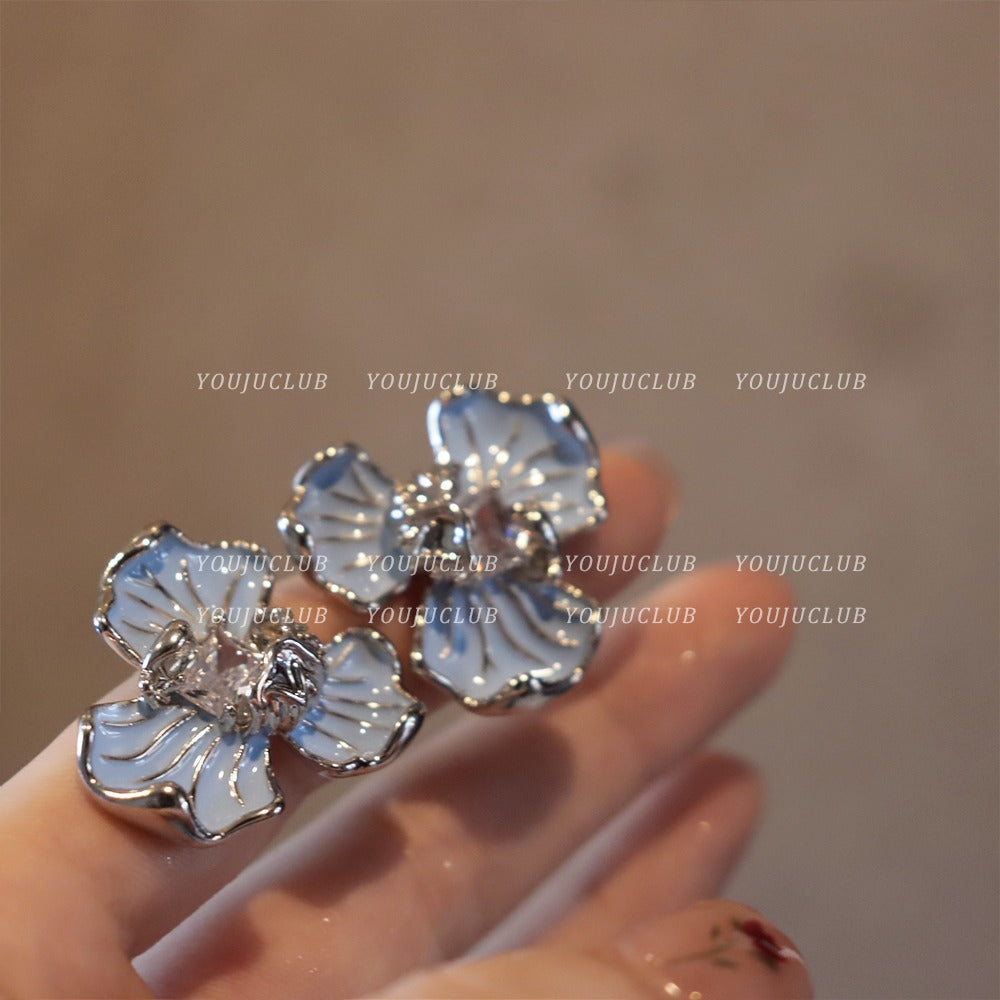 UNI- 11593 - Silver & Blue Flower - Earring