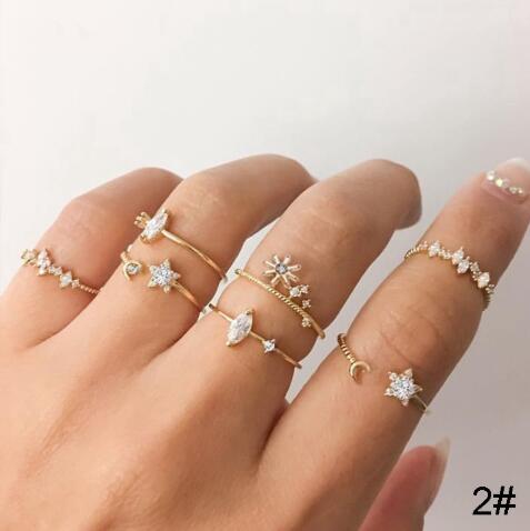 UNI-10168-42 - Sparkle Diamond Gold - Ring Set Of 7