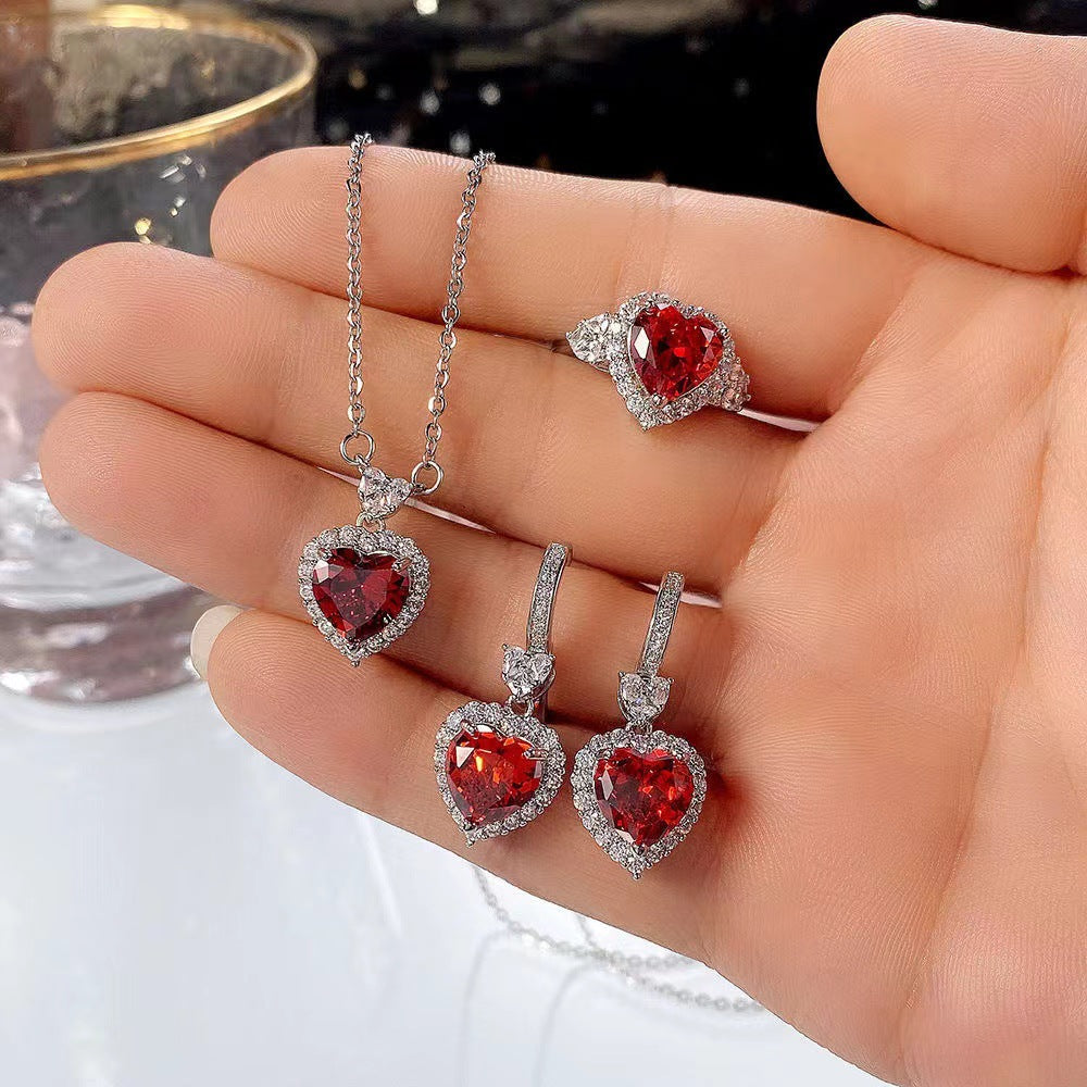 UNI-11039 - Heart Maroon Dimond - Jewelry Set
